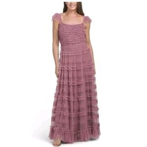 Mac Duggal 8052 Ruffle Tiered Evening Gown BOHO PEASANT COTTAGECORE Sz 6 Pink